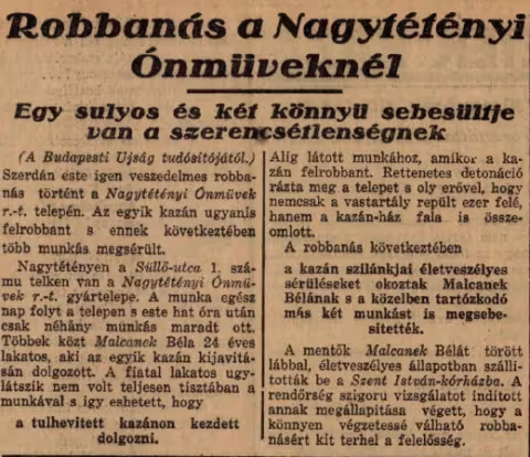 Robbanás az Óngyárban