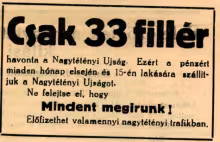 Nagytétényi Újság hirdetése