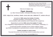 Pipek Jánosné gyászjelentése